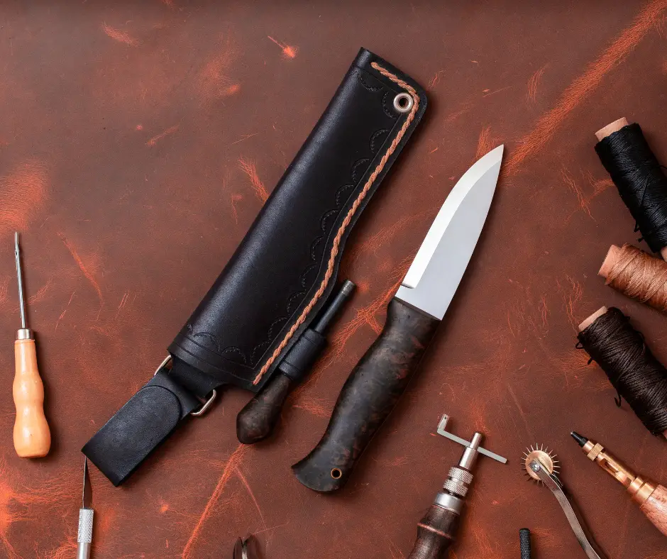 bushcraft knife and leather stitch