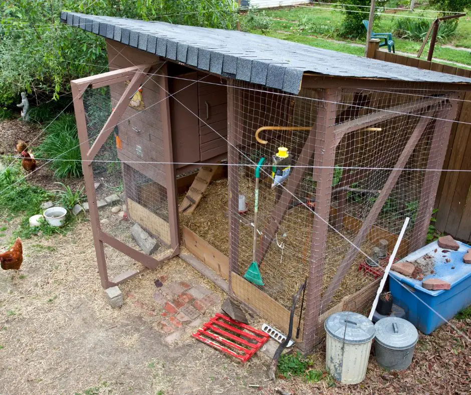 The chicken coop is in the process of cleaning